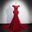 Chic / Belle Noire Satin Robe De Soirée 2023 Trompette / Sirène De l'épaule Manches Courtes Dos Nu Noeud Train De Balayage Soirée Robe De Ceremonie