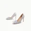 Sparkly Silver Crystal Wedding Shoes 2022 Sequins Leather 9 cm Stiletto Heels Pointed Toe Wedding Pumps High Heels