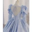 Illusion Himmelblau Satin Winter Ballkleider 2023 Ballkleid Eckiger Ausschnitt Lange Ärmel Rückenfreies Schleife Kapelle-Schleppe Ball Festliche Kleider