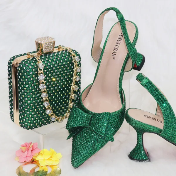 Charming Multi-Colors Rainbow Rhinestone Bow Womens Sandals Clutch Bags 2023 8 cm Stiletto Heels Evening Party Pointed Toe Sandals High Heels Clutch Bags