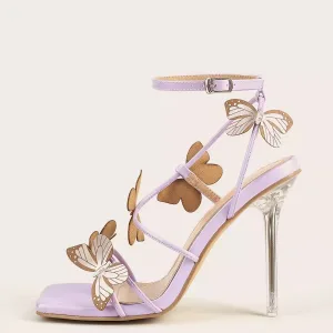 Lovely Lavender Butterfly Outdoor Garden Womens Sandals 2026 7 Cm Stiletto Heels Open Peep Toe Sandals