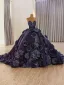 Luxury / Gorgeous High-end Navy Blue Beading Pearl Sequins Appliques Prom Dresses 2025 Ball Gown Sleeveless Backless Strapless Chapel Train Prom