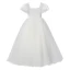 Chic / Beautiful White Pearl Wedding Flower Girl Dresses 2022 Ball Gown Square Neckline Puffy Short Sleeve Backless Floor-Length / Long Flower Girl Dresses