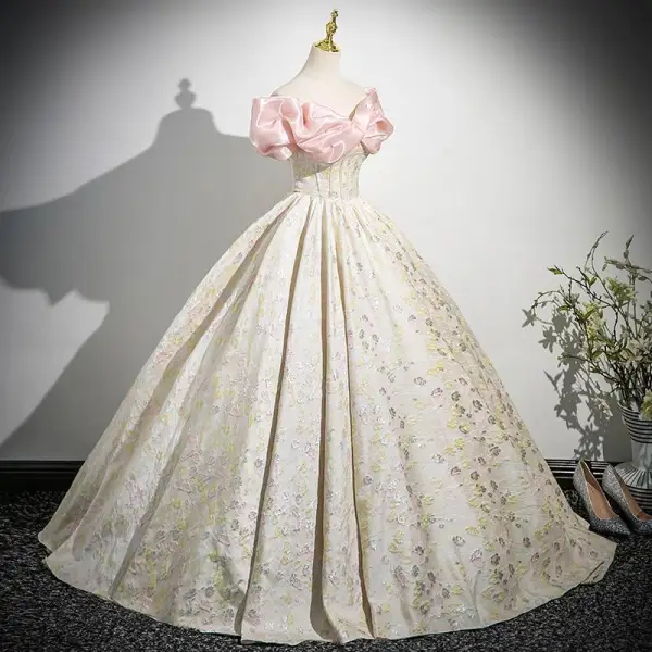 Eleganckie Rumieniąc Różowy Rhinestone Cekiny Sukienki Na Bal 2025 Suknia Balowa Przy Ramieniu Kótkie Rękawy Bez Pleców Długie Bal Sukienki Wizytowe
