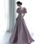 Elegant Lavender Glitter Pearl Sequins Prom Dresses 2022 A-Line / Princess V-Neck Puffy Short Sleeve Backless Floor-Length / Long Formal Dresses