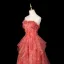 Elegant Watermelon Appliques Printing Prom Dresses 2025 Ball Gown Strapless Sleeveless Backless Sweep Train Prom Formal Dresses