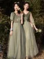 Chic / Beautiful Sage Green Velour Bridesmaid Dresses 2022 A-Line / Princess Sequins Suede Short Sleeve Backless Floor-Length / Long Bridesmaid Wedding Party Dresses