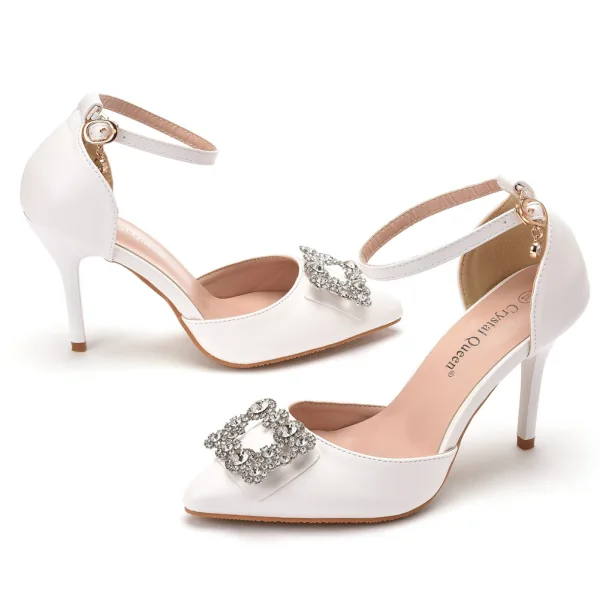 Elegant White Rhinestone Wedding Shoes High Heels 2022 9 cm Stiletto Heels Pointed Toe Wedding Shoes