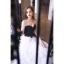 Fashion Black Ruffle Prom Dresses 2022 A-Line / Princess Strapless Lace Flower Sleeveless Backless Bow Sash Floor-Length / Long Formal Dresses