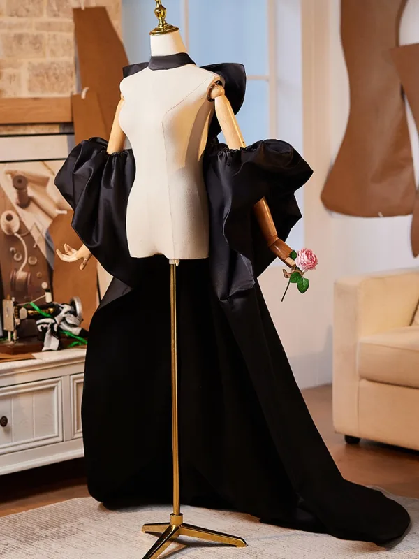 Fashion Black Handmade Satin Bow Short Sleeve Prom shawl 2025