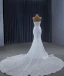 Glitzernden High End Weiß Handgefertigt Perlenstickerei Pailletten Brautkleider / Hochzeitskleider 2024 Meerjungfrau Off Shoulder 3/4 Ärmel Rückenfreies Hof-Schleppe Hochzeit