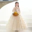 Fashion Champagne Lace Flower Sequins Birthday Flower Girl Dresses 2022 Ball Gown High Neck Short Sleeve Backless Floor-Length / Long Flower Girl Dresses
