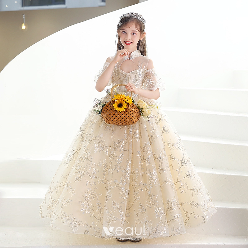 Champagne lace flower girl dresses top