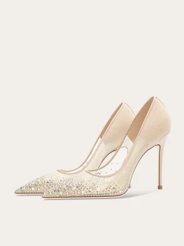 Charmant Nude Rhinestone Bruidsschoenen 2025 Leer 10 Cm Naaldhakken Stiletto Spitse Neus Huwelijk Pumps Hoge Hakken