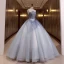 Charming Sky Blue Beading Pearl Sequins Prom Dresses 2022 Ball Gown Sleeveless Backless Floor-Length / Long Strapless Formal Dresses