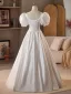 Vintage / Originale Blanche En Dentelle Fleur Satin Robe De Mariée 2025 Robe Boule V-Cou Gonflée Manches Courtes Dos Nu Longue