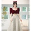Chic / Beautiful Burgundy Suede Homecoming Graduation Dresses 2022 A-Line / Princess Square Neckline Short Sleeve Backless Floor-Length / Long Formal Dresses