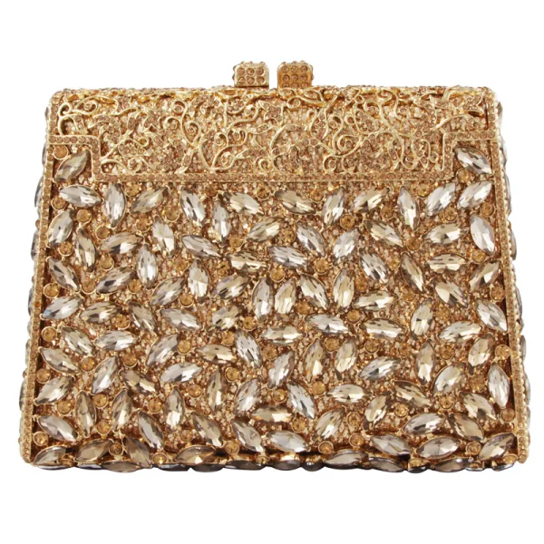 Chic / Beautiful Gold Glitter Pierced Rhinestone Sequins Evening Party Clutch Bags 2022