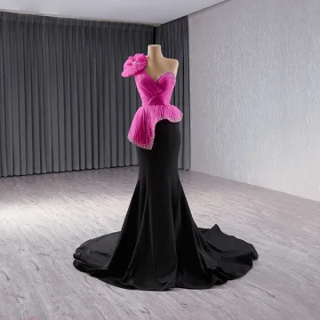 High End Fuchsia Rhinestone Prom Dresses 2024 Trumpet Mermaid One Shoulder Appliques Sleeveless Backless Floor Length Long Prom Formal Dresses