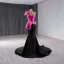 High-end Fuchsia Rhinestone Prom Dresses 2024 Trumpet / Mermaid One-Shoulder Appliques Sleeveless Backless Floor-Length / Long Prom Formal Dresses