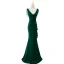 Chic / Beautiful Dark Green Satin Evening Dresses 2022 Trumpet / Mermaid V-Neck Sleeveless Beading Tassel Backless Floor-Length / Long Formal Dresses