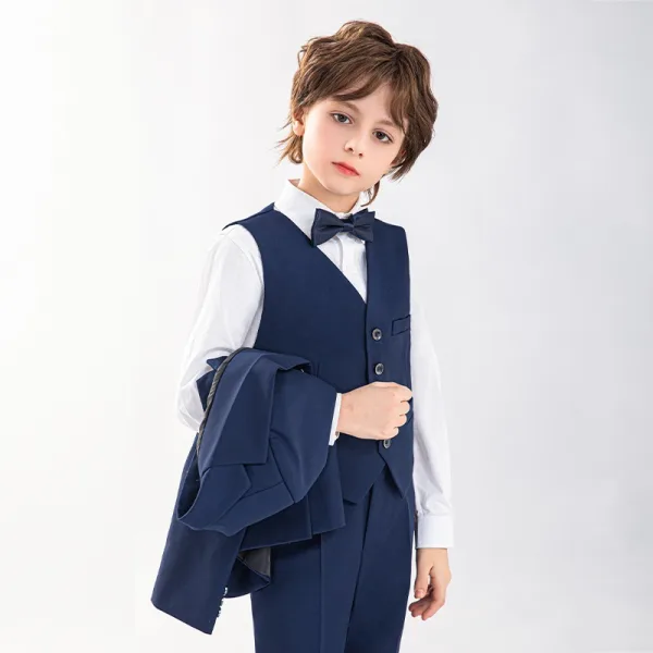 Navy Blue Long Sleeve 6-piece Wedding Boys Wedding Suits 2025 Body Jewellery Coat Pants Shirt Tie Vest
