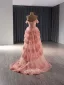 Haut de Gamme Rougissant Rose En Dentelle Fleur Paillettes Volants en Cascade Robe De Bal 2024 Robe Boule De l'épaule Manches Courtes Dos Nu Train De Balayage Promo Robe De Ceremonie
