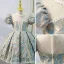 Fashion Sky Blue Star Sequins Birthday Flower Girl Dresses 2022 A-Line / Princess Scoop Neck Pearl Puffy Short Sleeve Floor-Length / Long Flower Girl Dresses