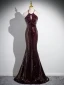 Charmant Bordeaux Paillettes Robe De Bal 2024 Trompette / Sirène Titulaire Dos Nu Noeud Manches Courtes Longue Promo Robe De Ceremonie