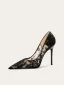 Charmant Zwarte Kant Bloem Gala Pumps 2025 Leer 10 cm Naaldhakken / Stiletto Spitse Neus Pumps Hoge Hakken