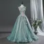 Vintage / Retro Mint Green Beading Appliques Prom Dresses 2026 Ball Gown Scoop Neck Sleeveless Backless Floor-Length / Long Formal Dresses