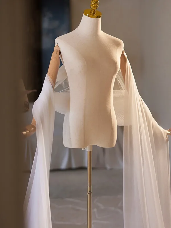 Modest / Simple White Handmade Tulle shawl Jackets & wraps 2024