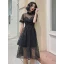 Chic / Beautiful Black Spotted Pierced Party Dresses Cocktail Party 2022 A-Line / Princess High Neck Short Sleeve Floor-Length / Long Formal Dresses