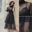 Chic / Beautiful Black Spotted Pierced Party Dresses Cocktail Party 2022 A-Line / Princess High Neck Short Sleeve Floor-Length / Long Formal Dresses