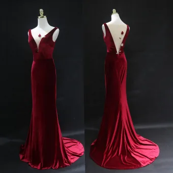 Sexy Burgundy Velvet Evening Dresses 2025 Trumpet Mermaid V Neck Sleeveless Backless Floor Length Long Evening Party Formal Dresses