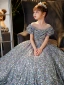 Sparkly Multi-Colors Sequins Birthday Flower Girl Dresses 2024 Ball Gown Scoop Neck Short Sleeve Floor-Length / Long