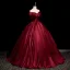 Elegant Burgundy Prom Dresses 2025 Ball Gown Bow Off-The-Shoulder Short Sleeve Backless Floor-Length / Long Prom Formal Dresses