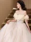 Fashion Candy Pink Appliques Sequins Prom Dresses 2025 A-Line / Princess Off-The-Shoulder Short Sleeve Backless Floor-Length / Long Prom Formal Dresses