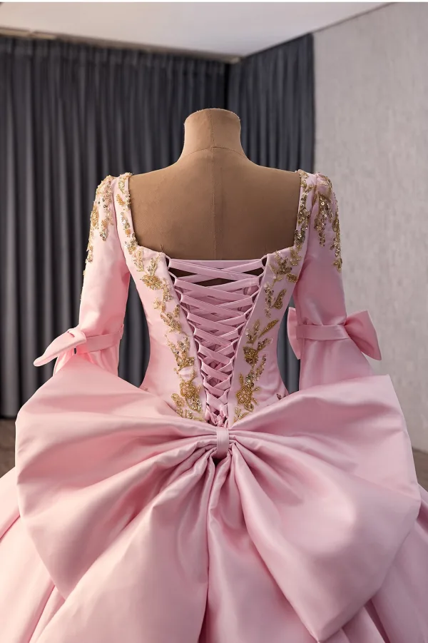 Luxury / Gorgeous Lovely Candy Pink Handmade  Beading Sequins Lace Flower Prom Dresses 2026 Ball Gown Off-The-Shoulder Sleeveless Backless Bow