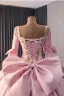 Luxury / Gorgeous Lovely Candy Pink Handmade  Beading Sequins Lace Flower Prom Dresses 2026 Ball Gown Off-The-Shoulder Sleeveless Backless Bow