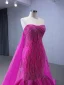 High-end Fuchsia Handmade  Beading Prom Dresses 2024 Trumpet / Mermaid Strapless Sleeveless Backless Court Train Prom Formal Dresses