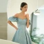 Modest / Simple Sky Blue Prom Dresses 2022 A-Line / Princess Off-The-Shoulder Puffy Short Sleeve Backless Floor-Length / Long Prom Formal Dresses