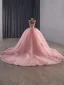 Luxury / Gorgeous Candy Pink Handmade  Beading Lace Flower Appliques Pearl Sequins Corset Prom Dresses 2025 Ball Gown V-Neck Sleeveless