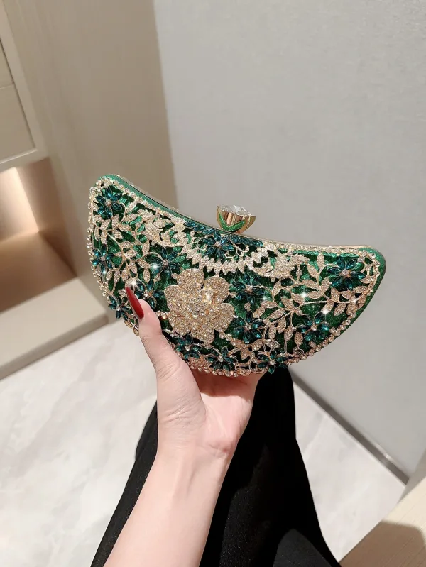 Sparkly Green Rhinestone Evening Party Clutch Bags 2025 Alloy