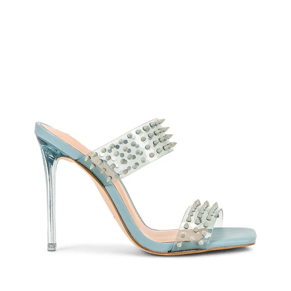 Sexy Transparent Pool Blue Rivet Evening Party Womens Sandals 2022 11 cm Stiletto Heels Open / Peep Toe High Heels