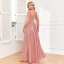 Elegant Blushing Pink Prom Dresses 2024 A-Line / Princess V-Neck Long Sleeve Backless Floor-Length / Long Prom Formal Dresses