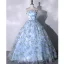 Flower Fairy Sky Blue Appliques Prom Dresses 2023 Ball Gown Strapless Sleeveless Backless Floor-Length / Long Prom Formal Dresses