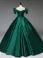 Vintage / Retro Dark Green Prom Dresses 2025 Ball Gown Off-The-Shoulder Short Sleeve Backless Floor-Length / Long Formal Dresses