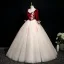 Elegant Burgundy Beading Sequins Lace Flower Appliques Prom Dresses 2025 Ball Gown Square Neckline 3/4 Sleeve Backless Floor-Length / Long Formal Dresses