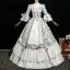Vintage / Retro Medieval Ivory Printing Bow Prom Dresses 2025 Ball Gown Square Neckline Bell sleeves Floor-Length / Long Prom Formal Dresses